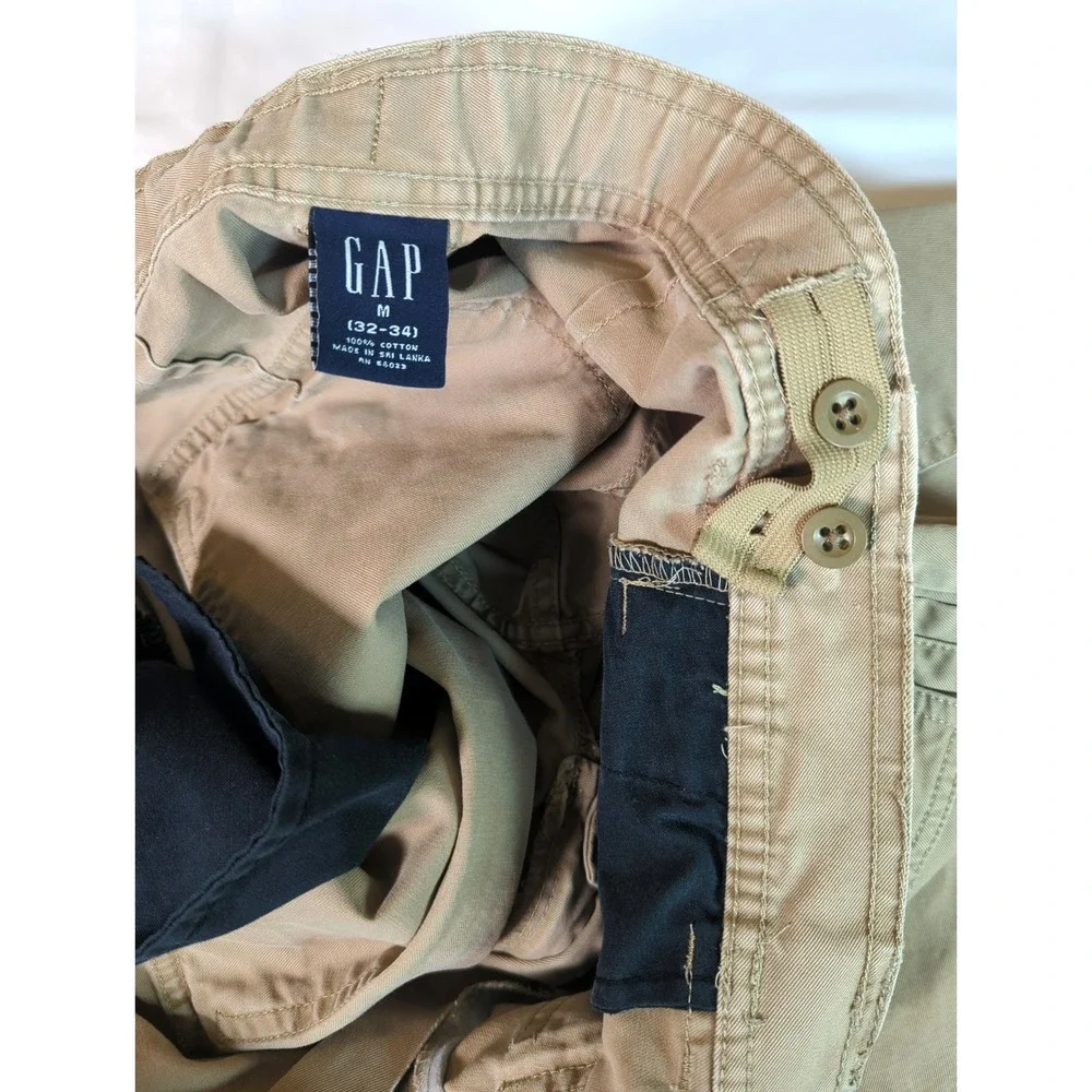 Vintage 2008 Gap Cargo Utility Pants Men M Beige Wide Straight Leg Patch Pockets